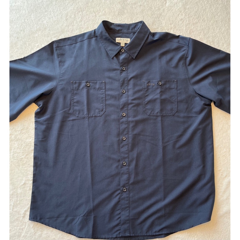Orvis Classic Collection Mens XXL Short Sleeve Button Up Shirt‎ Navy Blue